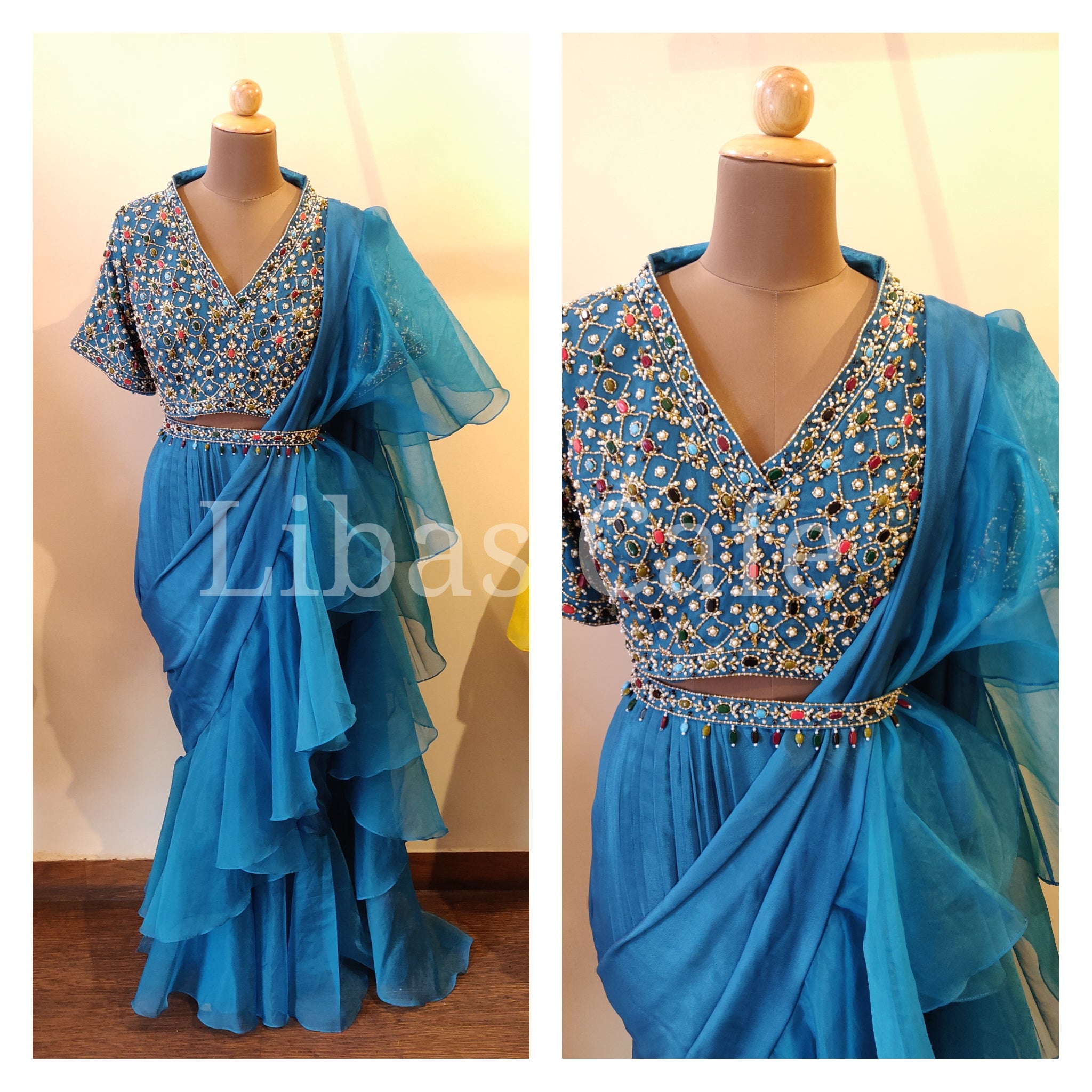 Blue Ruffle Saree
